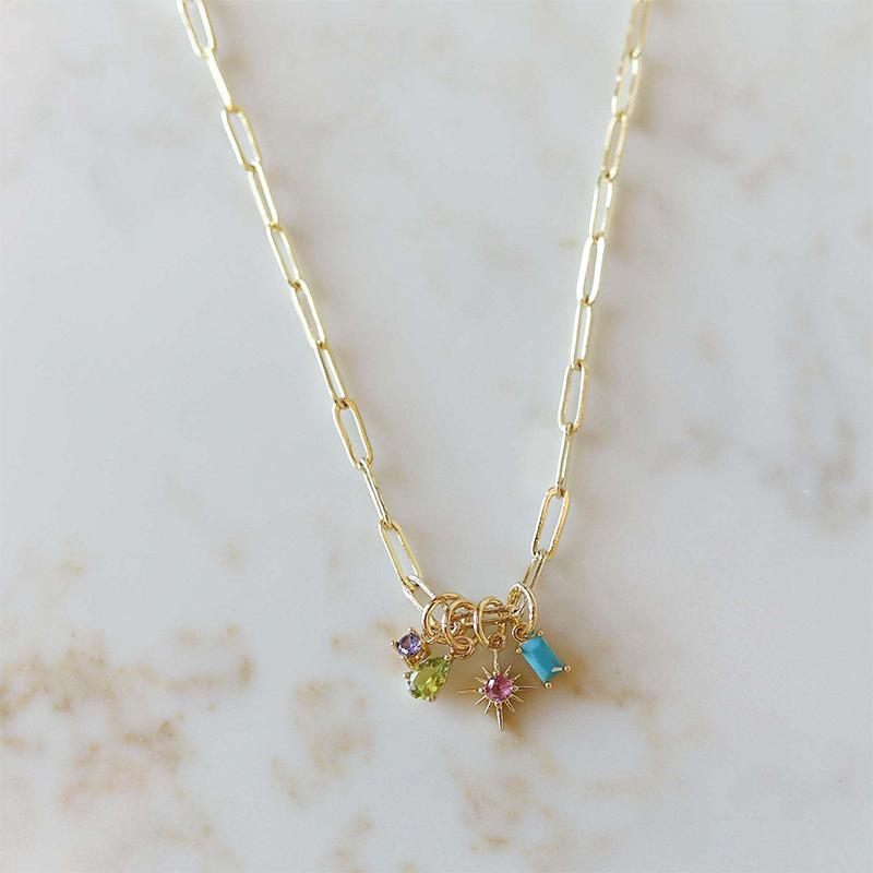 4Pcs/Set Stainless Steel Cubic Zirconia Birthstone Charms Mini Pendants For Diy Necklace Bracelet Jewelry Gift