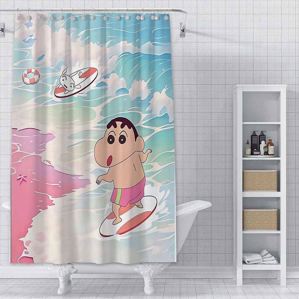 

Shower Crayons Shinchans Curtain Waterproof Polyester Fabric Paint Colorful Bath Curtains Home Bathroom Decor Curtain With Hook YL90x180cm