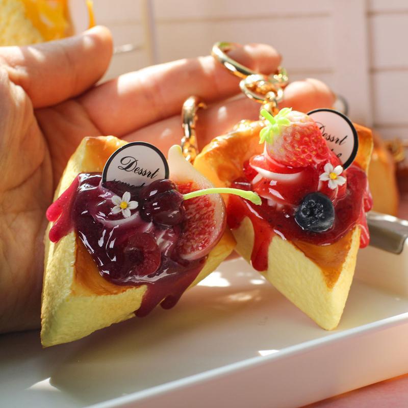 Adorable Realistic Triangular Pizza Fruit Cake Bag Pendant Lifelike Food Design Car Hanging Decoration for Keychain Bag Gift