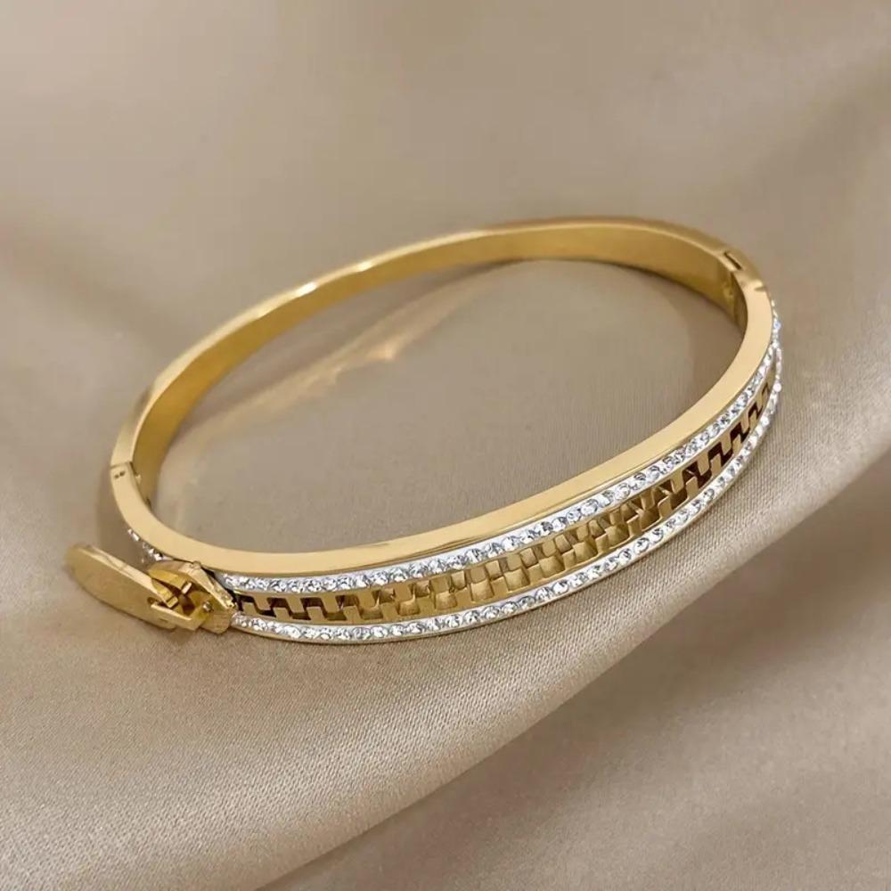 Vintage Crystal Bracelet Shiny Zip Titanium Steel Hand Chain Jewelry Zipper Bangle  Unisex