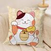 Aneki Neko Rich Luck Money Cat Cushion Cover Silky Short Plush Invisible Zipper Dustproof Sofa Pillow Case For Home Decor