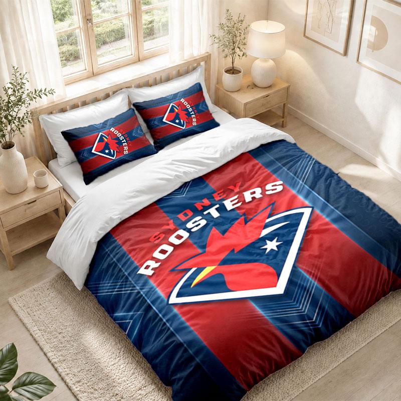 Bedding Set 1 Duvet Cover 2 Pillowcases Sydney Roosters Print Bedroom Home Decoration
