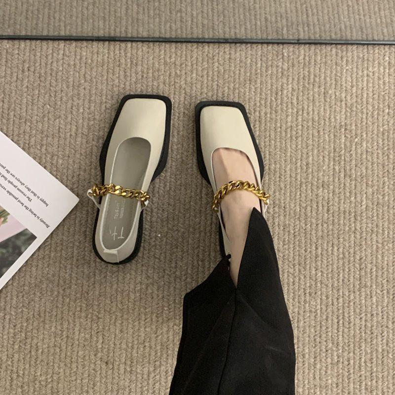 Metal Chain Square Head Retro Loafers Single Women's 2025 New British Versatile Mary Jane Small Leather Shoes Women