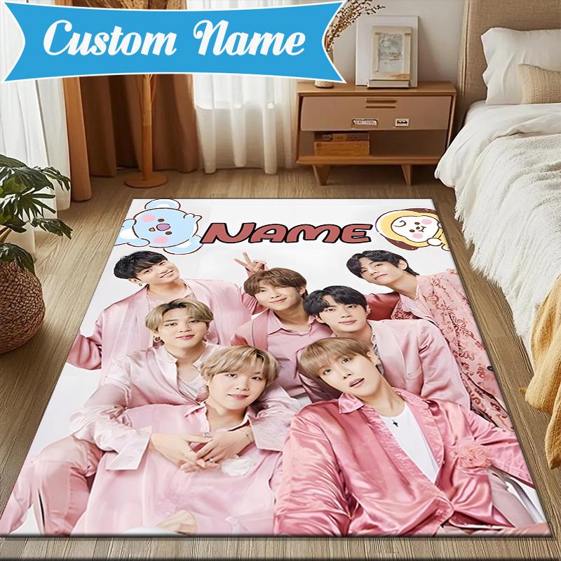 Custom Name K-pop Stars Group Rug for Living Room, Game Rooms, Office, Bedroom, Floor Mat Playful Design, fan gifts Christmas decor