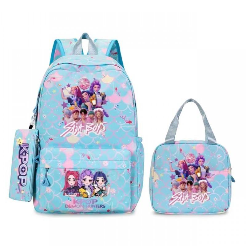 K-Pop Themed Lightweight Backpack Set Teen Girls - Cute Cartoon Design Breathable Outdoor School Bag With Ergonomic Curved