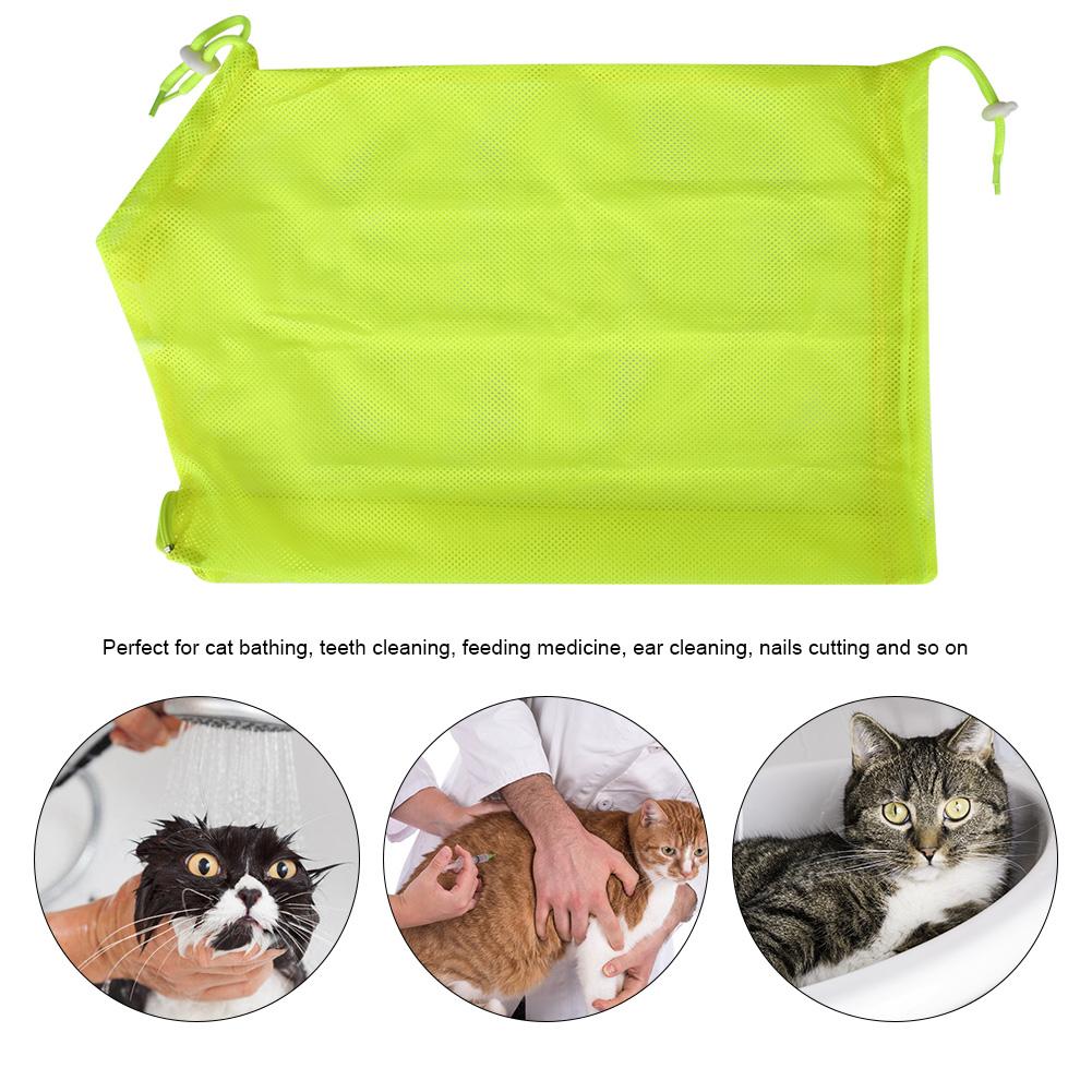 Cat Grooming Bathing Mesh Bag Pet Shower Washing Nails Cutting Ear Cleaning Tool (Yellow)
