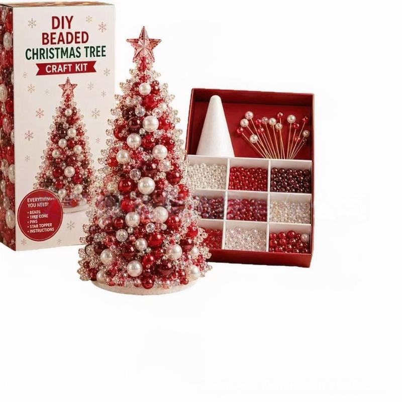 DIY Pearl Bead Christmas Tree Craft Kit 1 Set Mini Lightweight Tabletop Xmas Ornament for Travel Holiday Decor