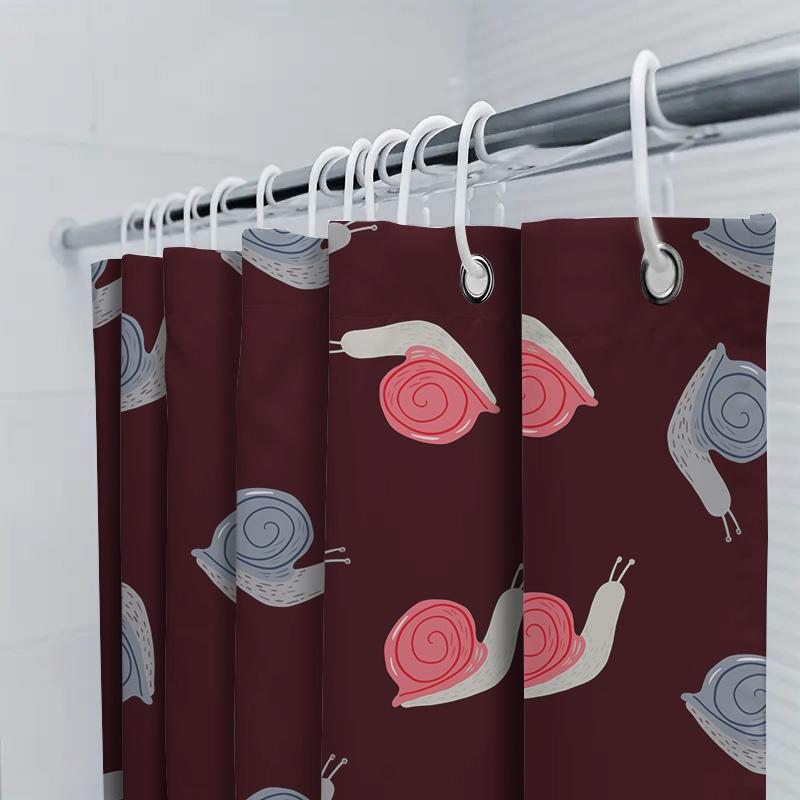 Unique Red Shower Curtain With Cute Snail Pattern For Bathroom Decor Waterproof Fabric Material Shipped Worldwide From