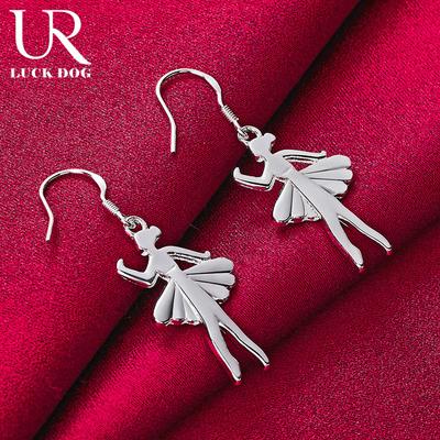 925 Sterling Silber Tanzendes Mädchen Anhänger Piercing Ohrringe Modischer Hochzeitsschmuck