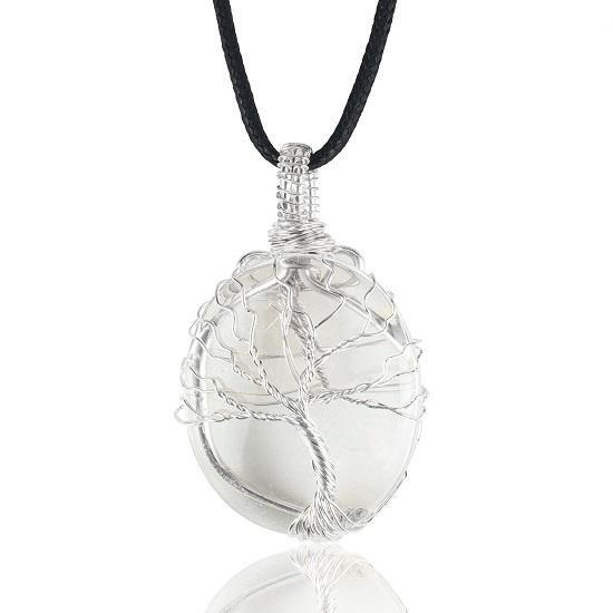 Crystal Pendant Wire Wrapped Gemstone Crescent Moon Pendant  Necklace Handmade