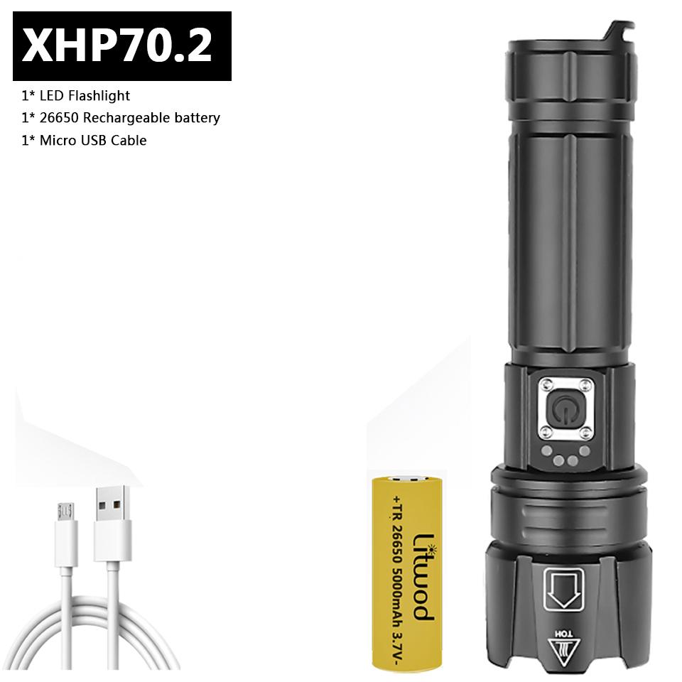 XHP70.2 Powerful Led Flashlight USB Rechargeable 18650 Battery Power Bank Flash Light Torch Aluminum Zoomable Waterproof Lantern