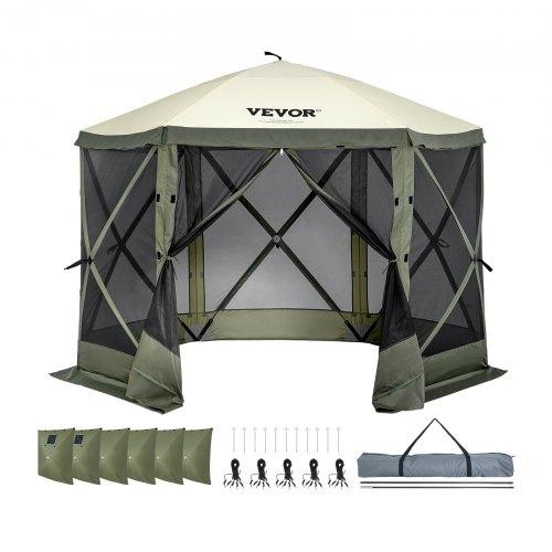 VEVOR Pop Up Gazebo Tent, Pop-Up Screen Tent 6 Sided Canopy Sun Shelter with 6 Removable Privacy Wind Cloths & Mesh Windows