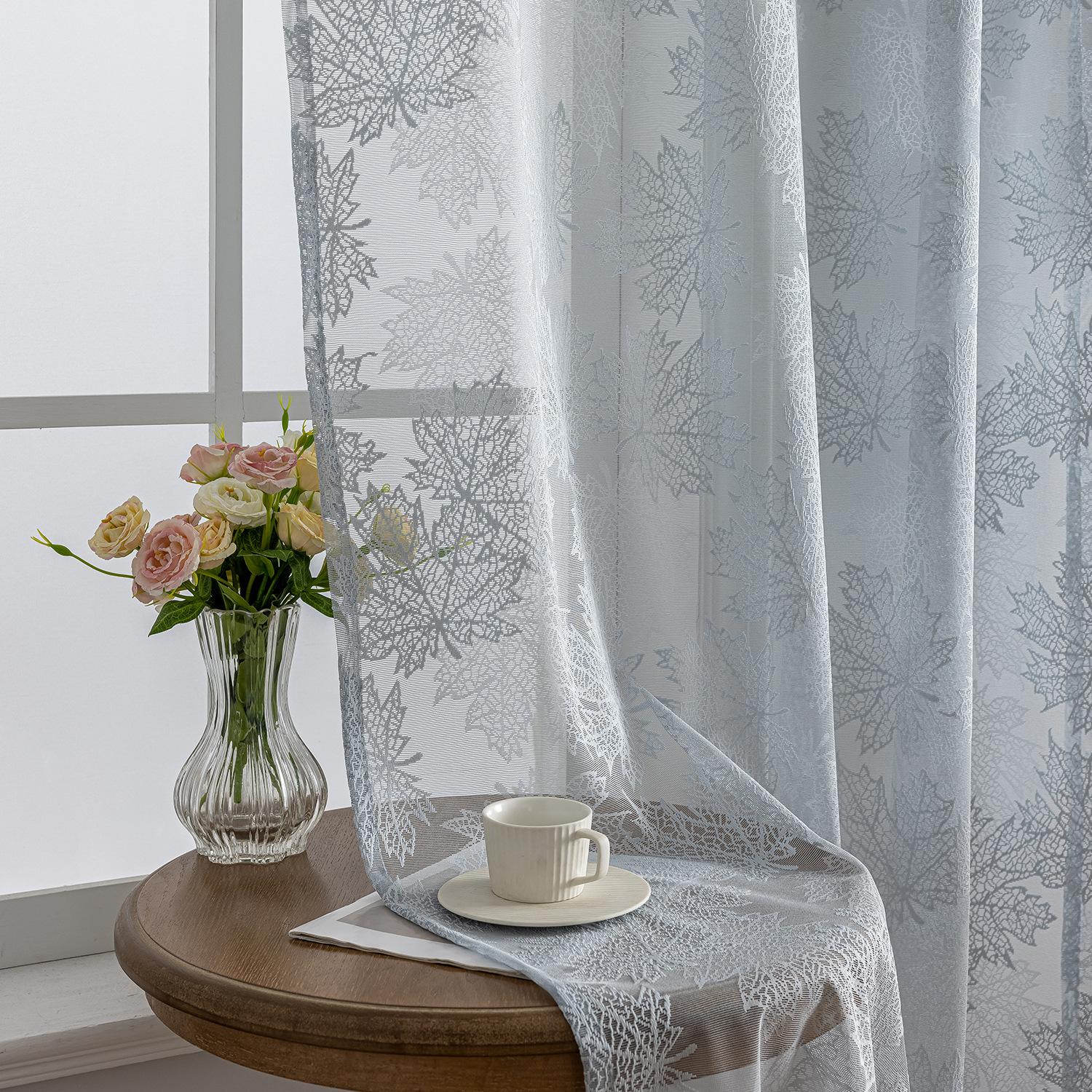 

Простая Современная Жаккардовая Листовая Оконная Сетка Гостиная Спальня Балкон Полая Прозрачная Занавеска 100*250CM