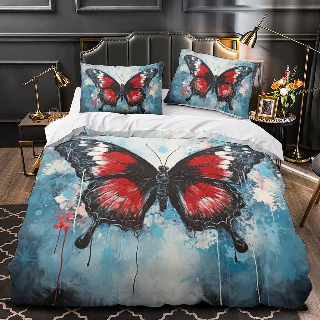 3D Colorful Butterfly Bedding Set Fashion Quick Drying Duvet Cover Pillow Case 2/3pcs Girl Kids Women's Soft Cover for Full Size Bed