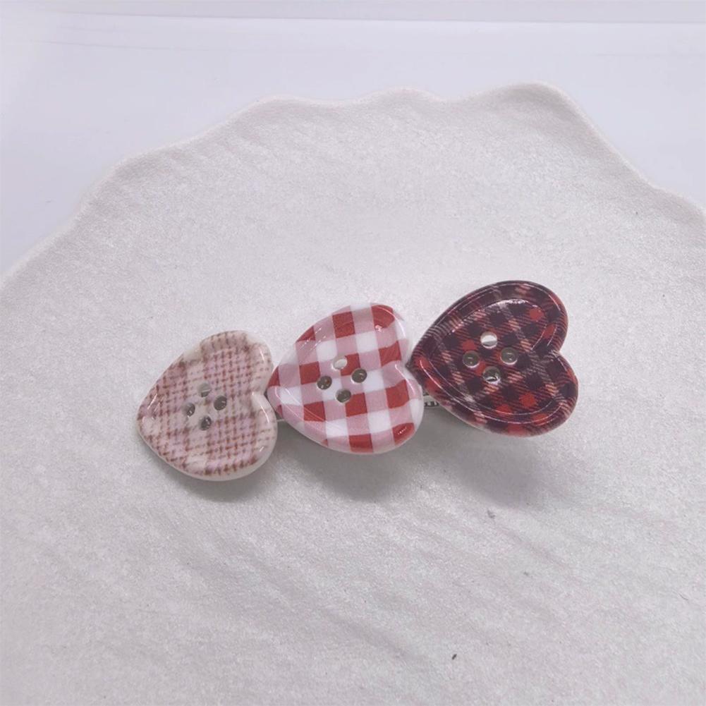 Sweet Plaid Heart Button Duckbill Clip Cute Side Bangs Hair Clip Girls Fashion Hair Accessories