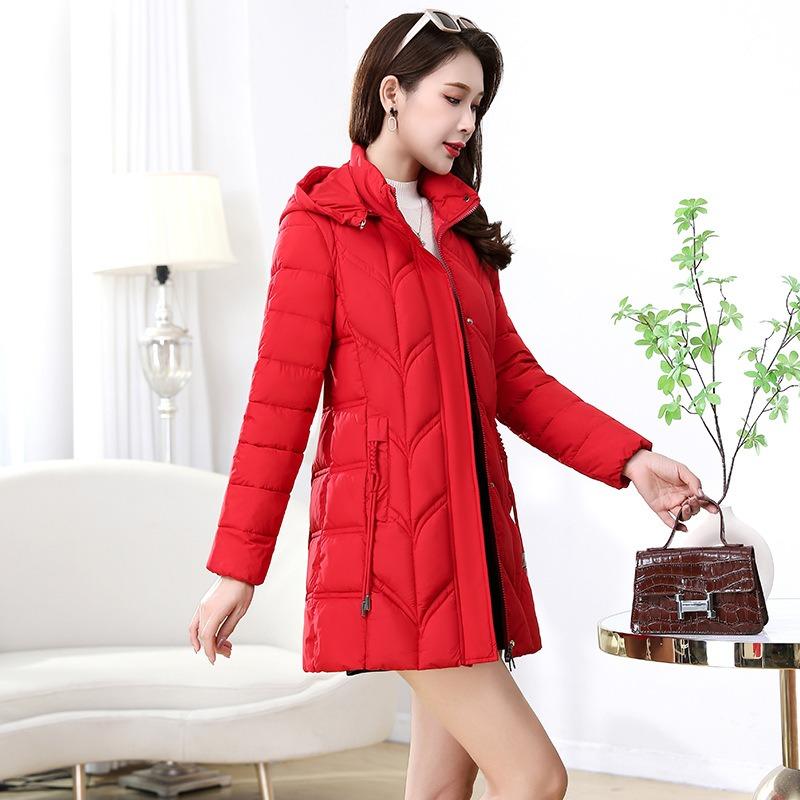 Cotton Clothes Women's Down Cotton Clothes Medium and Long New Fashion Slim Hooded Cotton Clothes Versatile Warm Women's Clothing