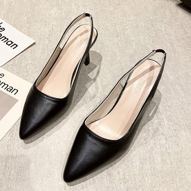 Baotou Sandalen 2025 neu Französisch Retro spitz dicker Absatz hohe Absätze Damen professionelle Arbeit Einzelne Schuhe