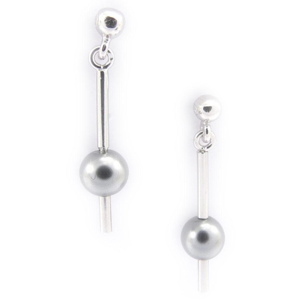 Les Trésors De Lily [J9585] - Silver 'Perla' Silver Gray Earrings - 18x5 Mm