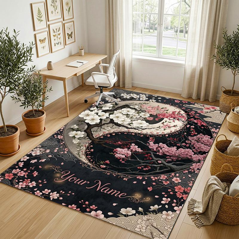 Yellow Daisies Theme Soft Crystal Velvet Rug Custom Name & Text Print Non Slip Floor Rug for Bedroom Living Room