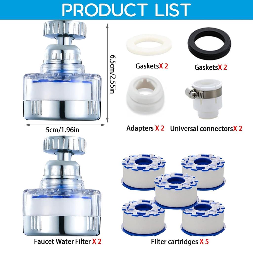 Bathroom Sink Faucet Filter, 360° Rotating FaucFilters Purifier Kitchen Tap Filtration Removes Chlorine Fluoride Heavy Metals Hard Water for Home &