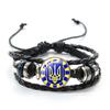 Ukrainian Flag Glass Charm Bracelet Blue Yellow Trident Graphic Vintage Handmade Woven Leather Beaded Bracelet