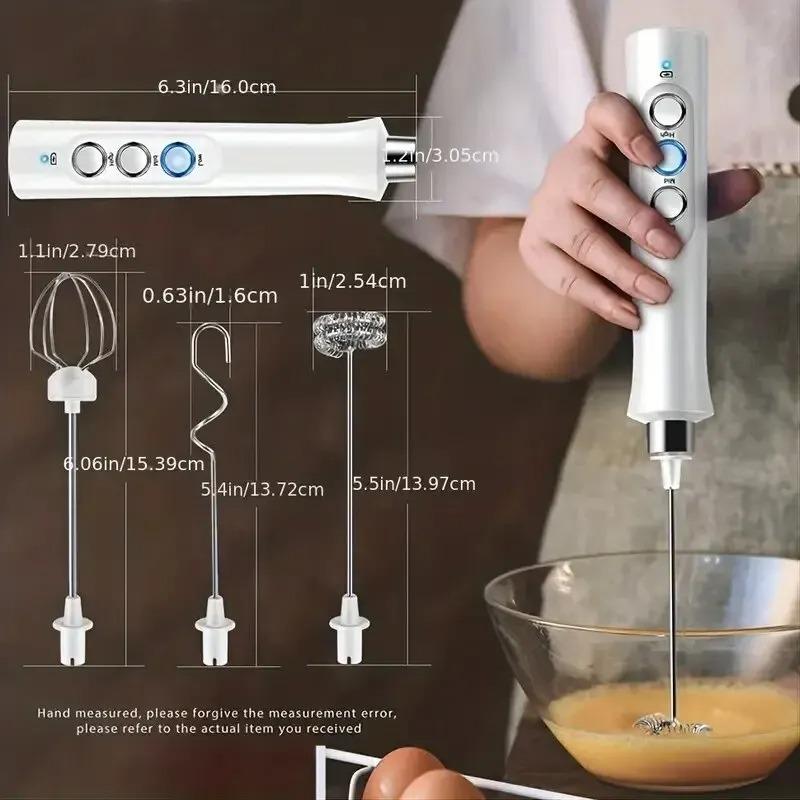 Handheld Electric Milk Frother 3 In 1 Milk Foam Maker Rechargeable 3 Speeds Adjustable Electric Foam Maker Tools Mini Milk Mixer