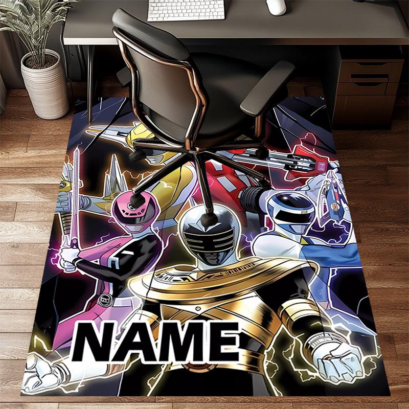 Custom Mighty Morphin Power Rangers Mat Personalized Name, Polyester Washable Indoor Entryway Rug, Gift for Christmas, Easter, Thanksgiving Day