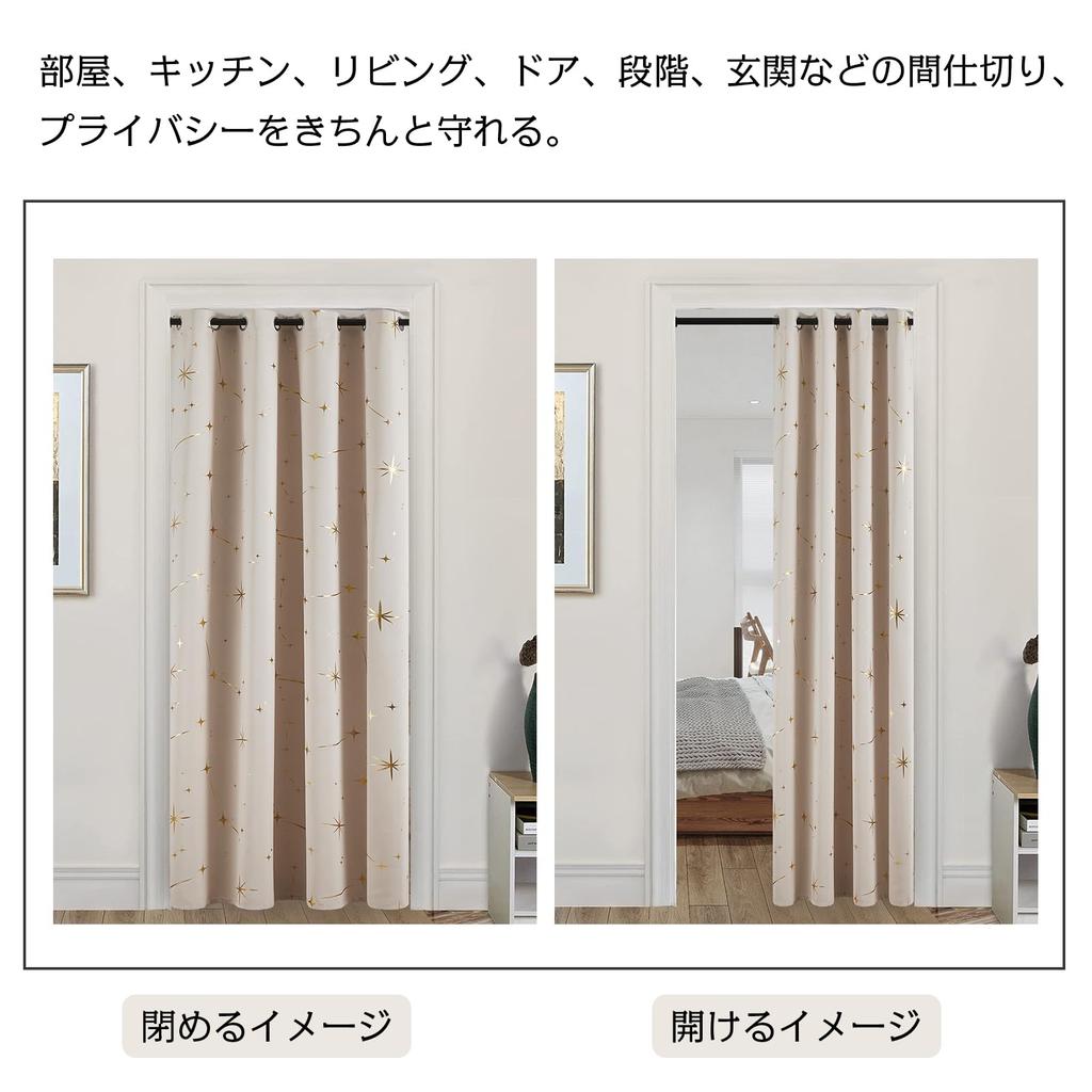 Topfinel Noren Room Divider Thermal Blackout Curtain with Star Pattern and Foil 150cm Wide x 180cm Grommet Tension Divider Door Privacy Curtain for