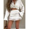 New Summer A-Line Satin Mini Skirt For Women White Skirts With Lace Trim Waist