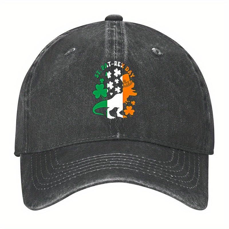 St Pat Rex Day Dinosaur Irish Flag Baseball Cap Funny Adult Casual Adjustable Washed Cotton Hat One Size