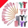 780g Silicone Kitchen Non-Stick 12-Piece Cookware Set with Wooden Handle Spatula Turner, Barrel Packaging