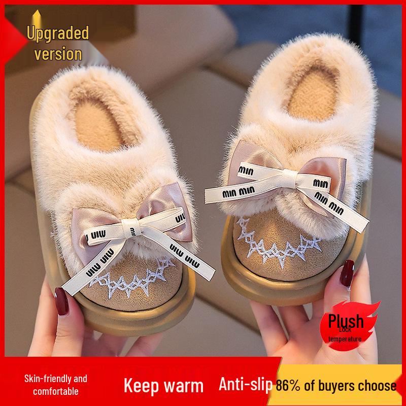 2024 Winter Cotton Shoes for Girls - Thick Warm Indoor/Outdoor Slippers for Medium To Large Babies - Year of the Horse Design