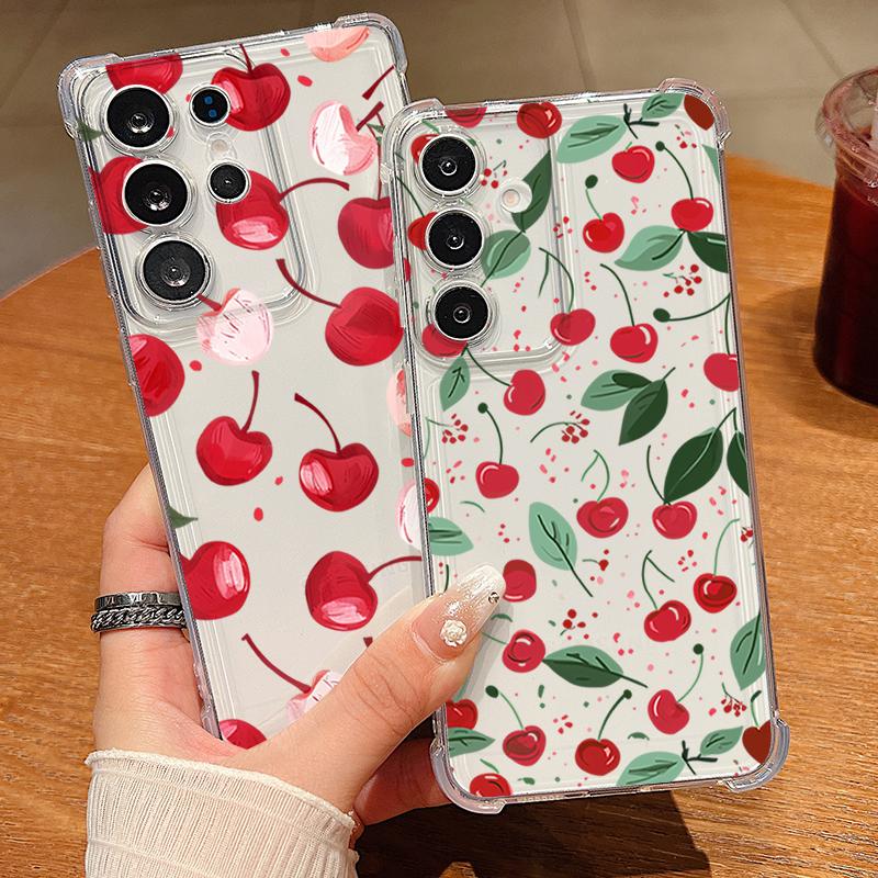 Cartoon Cherry Fruit Pattern Phone Case For Samsung Galaxy S26 S25 S24 S23 Ultra S22 Plus S24 S25 FE Clear Shockproof Soft Cover