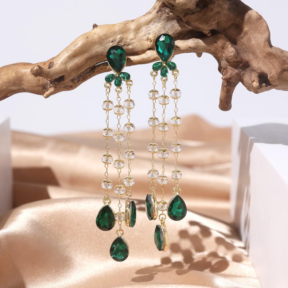 Creative Fashion Tassel Earrings With Crystal Accents For Women Summer Wear