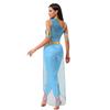 Womens Arab Princess Costume Belly Dance Design Gem Decor Contrast Color Shiny Tulle Overlay Jumpsuit