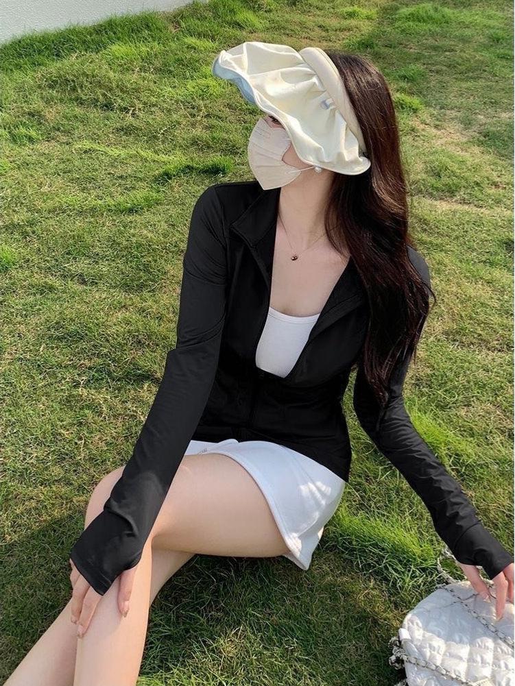 Women's Black Ice Silk Slim-Fit Stand-Collar UV Protection Yoga Top