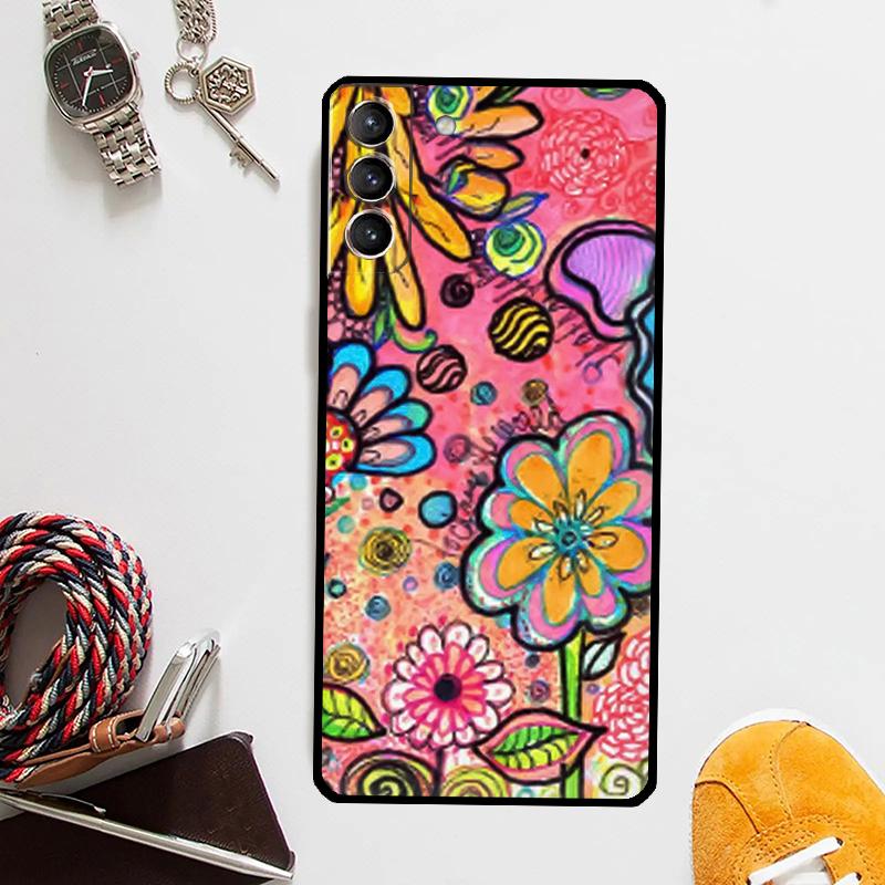 70s hippie  Psychedelic floral Case For Samsung Galaxy S25 Ultra S20 S21 S22 S23 Plus S24 Ultra S9 S10 S25 FE Cover Coque