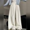 White Wide-Leg Pants for Women - Summer Drapey High-Waisted Loose Slimming Tailored Trousers