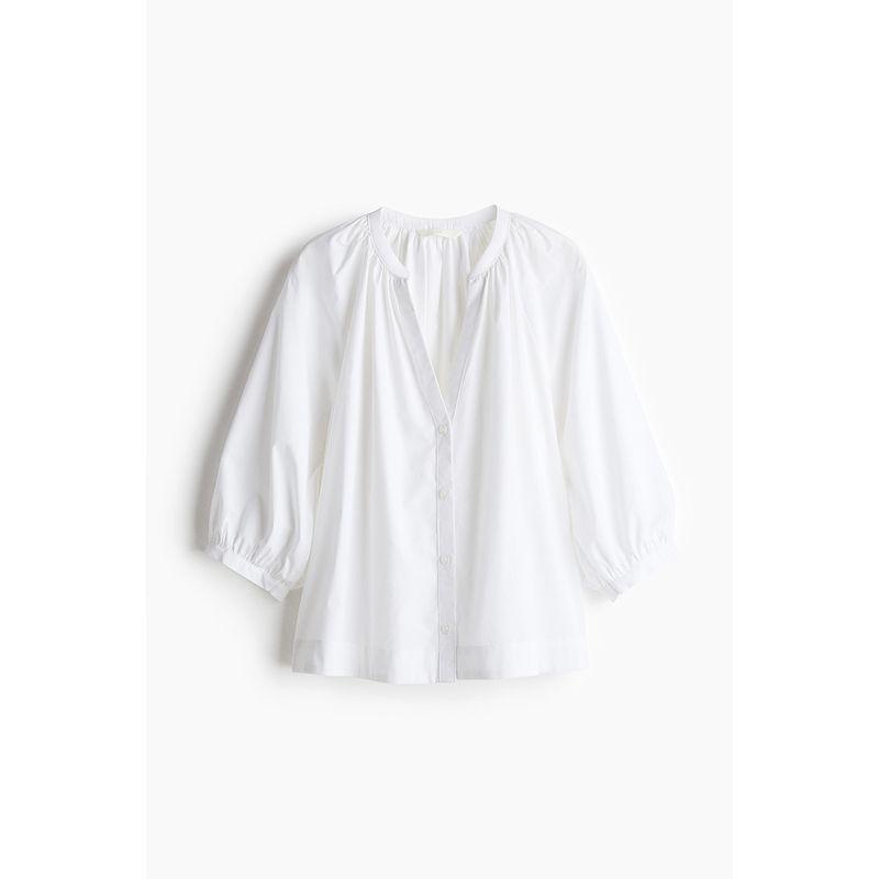 

HM Women s Shirt 2025 Autumn New Lantern Sleeve V Neck Loose French Casual Poplin Tops 1273994 White 170/116