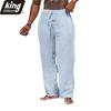 Men's Cotton Linen Pants Casual Loose Straight Pants Lightweight Drawstring Beach Trousers