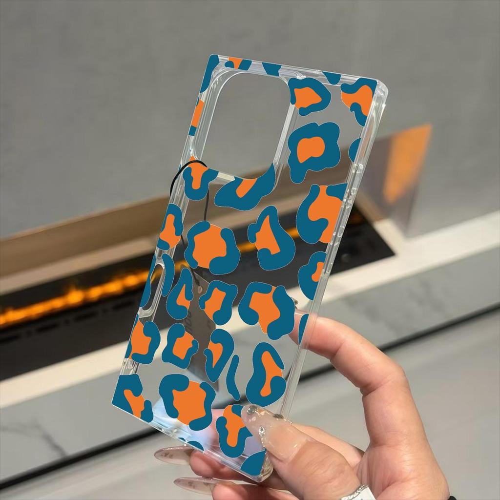 Clear Square Back Tube Case Protection For iPhone 16 ProMax 11 14 Pro Max 13 12 15 Plus Anti-Oxygen,Leopard Pattern Casing