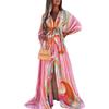 2026 Bohemian Loose V-Neck Split Hem Printed Maxi Dress Women Plus Size Flowy Long Sleeve Casual