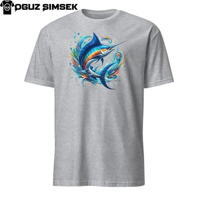 Buntes Blauer Marlin Unisex T-Shirt - Lebendige Ozeanfisch-Grafik Angel-T-Shirt
