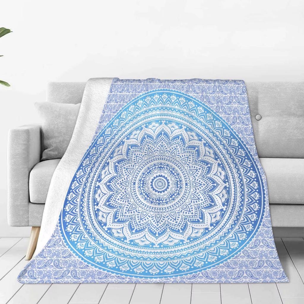 Blue Blanket Bohemian Style Ring 3D Print Comfortable Flannel Blanket for Home Living Room Bedroom Decor Birthday Gift for Adult