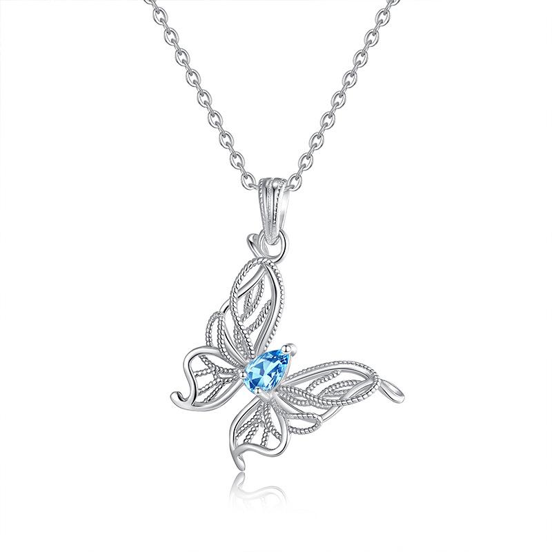 Natürlicher Kristallstein Schmetterling Anhänger S925 Sterling Silber Nicht verblassende Halskette Premium Granat Topas Schlüsselbein Kette