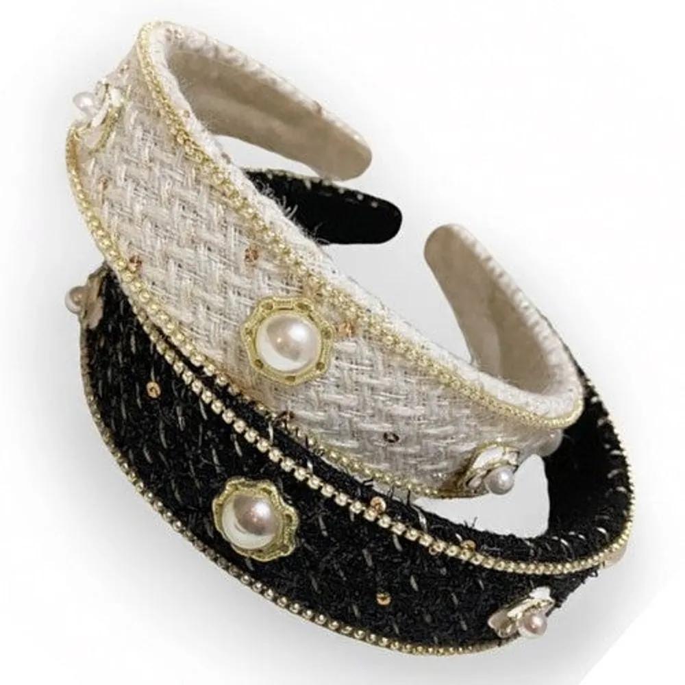 Camellia Pearl Flower Check Classic Tweed Hair Band