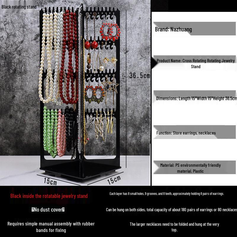 

Rotating Earring & Necklace Display Rack with Dustproof Large Capacity