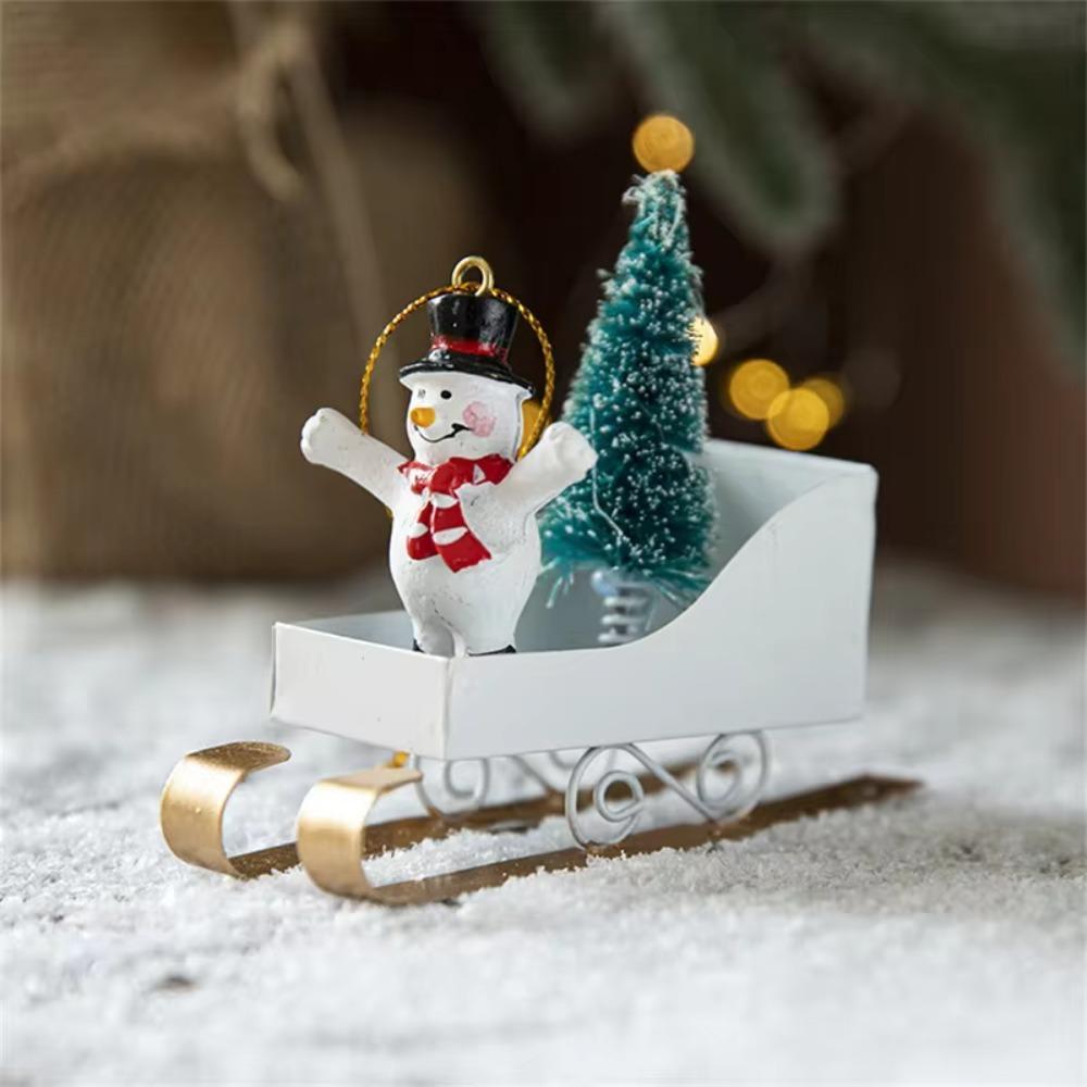 Iron Art Sleigh Hanging Ornamen Nordic Christmas Figurine Decorations Xmas Tree Sled Pendant  Gifts