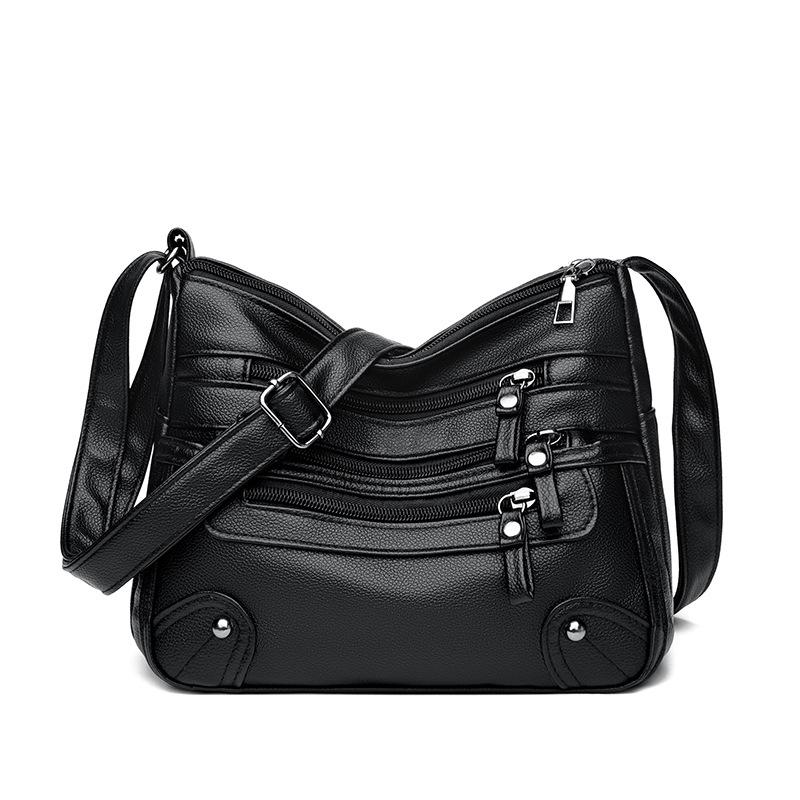 Shoulder bag women's new soft leather texture fashionable versatile multi-layer pocket large capacity casual messenger bag