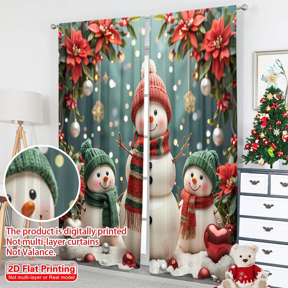 2 stk 2D flattrykk God Jul Populært Gardin Søt Snømann Familie Jul Julestjerne Polyesterstoff Uten